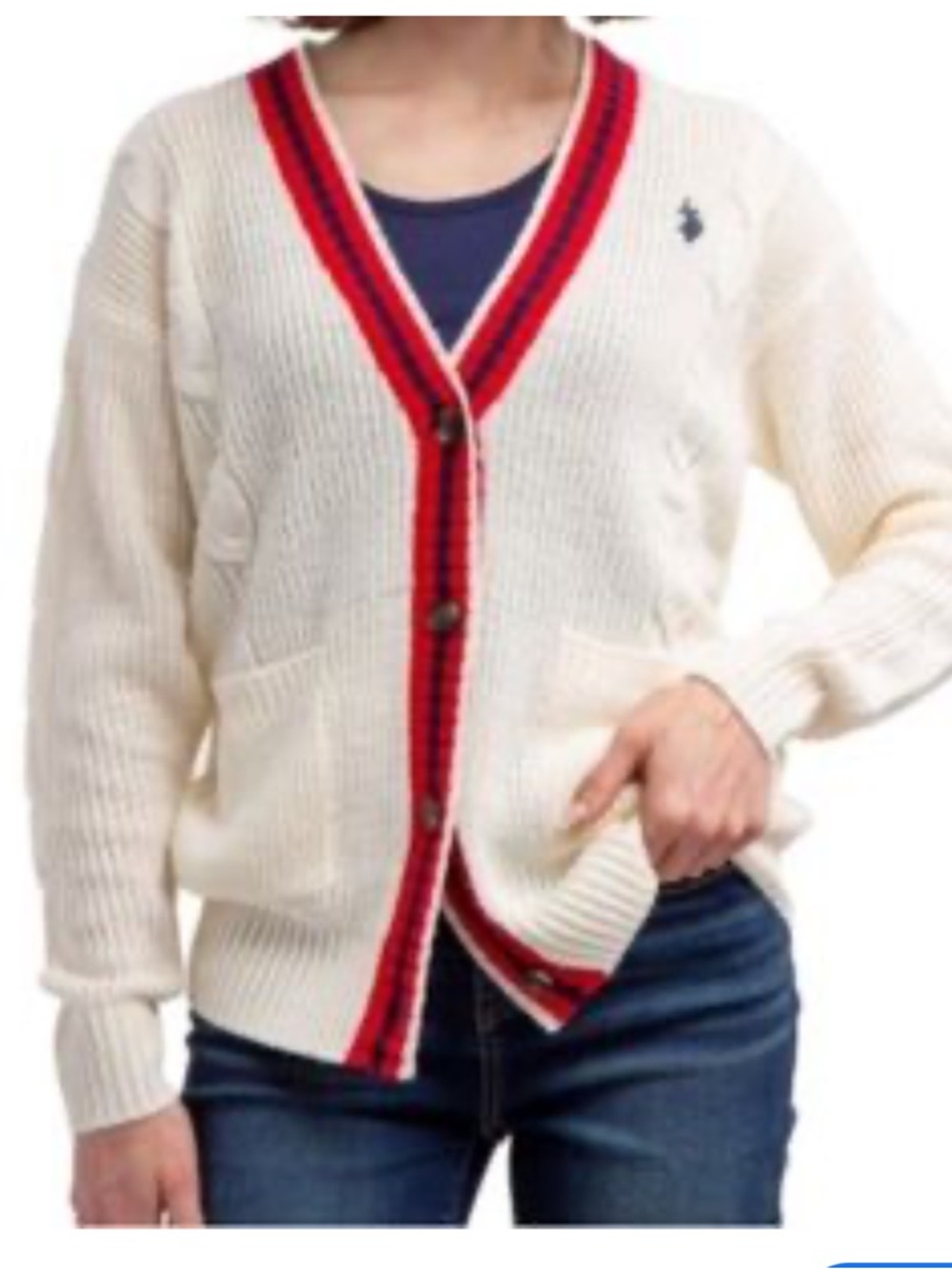 U.S. Polo Assn. Cream Cardigan with Red Trim